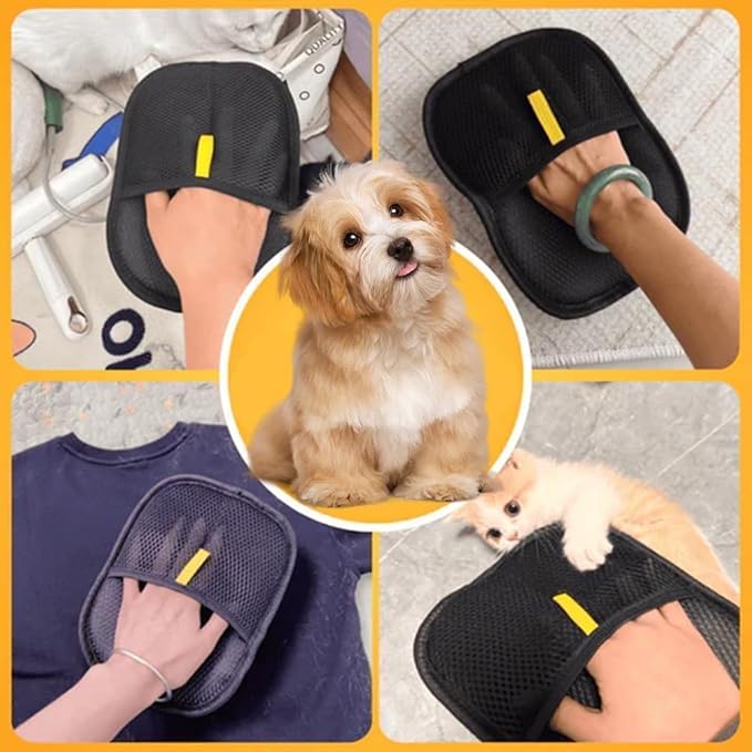Pet Hair Remover Electrostatic Gloves, Pet Hair Remover Glove Washable, Reusable Cat Dog Grooming Mitt for Couch, Furniture, Carpet, Car Seat (Yellow*2)