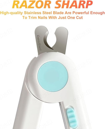 Dog/Cat Nail Clippers with Light - Safe Trimming for Cats & Dogs, Illuminates Quick to Prevent Overcutting, Includes Nail File for Thick Nails