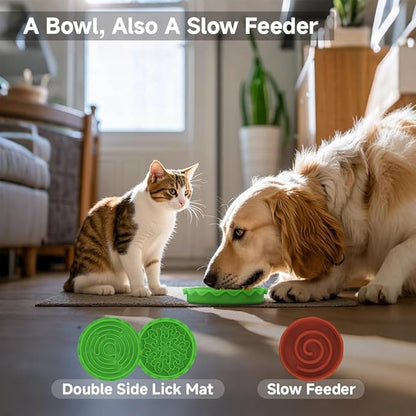 5-in-1 Burger Pet Bowls Set - Tilted, Elevated, Slow Feeder, Lick Mat, Non-Slip Bowls for Dog & Cat