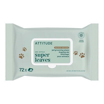 ATTITUDE Pet Wipes for Dogs & Cats, 99% Water, EWG Verified, Gentle & Unscented Cleaning Wipes for Paws, Ears, Face & Body, Deodorizing, Safe for Puppies & Kittens, 72 count