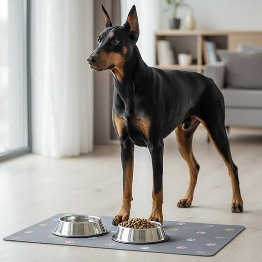 Cat Food Mat Absorbent Dog Mat for Food and Water Non Slip Quick Dry Dog Bowl Mats for Floors 24" X 16" Paw Dark Gray