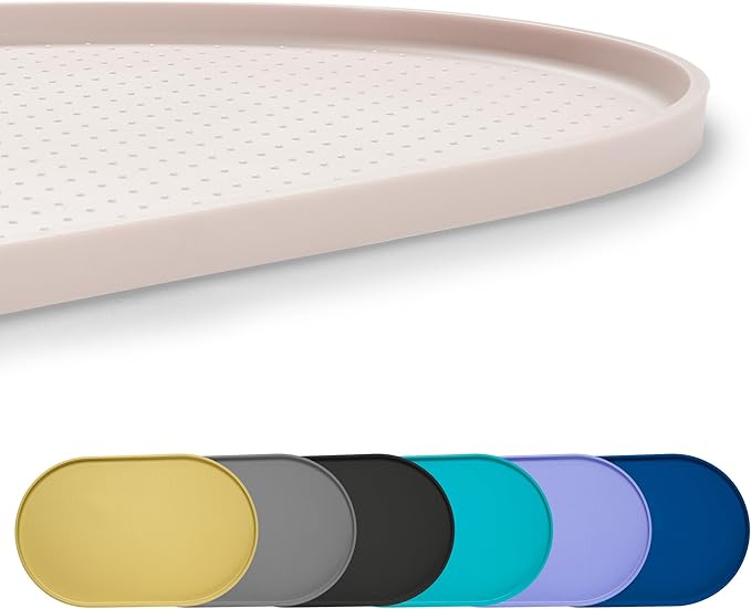 100% Waterproof 0.5" Raised Edge BPA Free Silicone Dog Food Mat, Pet Cat Feeding Mats Contain Spills Protects Floors, Placemats for Cats and Dogs Water Bowl Dishwasher.(Small, White Sand)