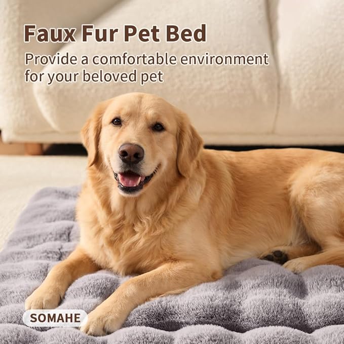 Large Dog Bed Mat, Extra Large Plush Faux Fur Washable Pet Bed for Large Dogs, Non-Slip Fluffy Dog Mat – Machine Washable XL Dog Sleeping Pad for Large Breeds, 35 x 27 Inch Grey