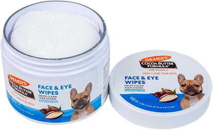 Palmer’s for Pets Face and Eye Dog Wipes with Cocoa Butter, Gentle Tear Stain and Facial Cleaning Wipes for Sensitive Areas and Daily Grooming Care, Unscented, 100 Count - 6 Pack