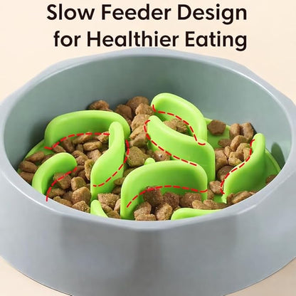 Oak & Tail Slow Feeder Dog Bowl with Removable Silicone Insert, 2-in-1 Pet Food Water Bowl, Anti-Gulping Design for Healthy Eating, Gray, Green