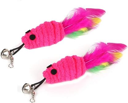 2 Pcs Cat Toys Interactive Refill Replacement Feather Pack Furry Tail Butterfly Dragonfly Fish Mouse Caterpillar Worm Birds Feathers for Kitten Cats, 21 Variety Styles CT15-17 Red Fish