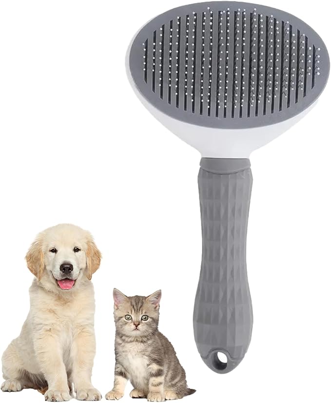 Dog & Cat Brush, Dog Brush for Shedding, Cat & Dog Grooming, Self Cleaning Slicker Brush for Pets, Grooming Brushes for Long Short Haired Dogs Cats, Deshedding Brush, Rake, Comb (Grey)