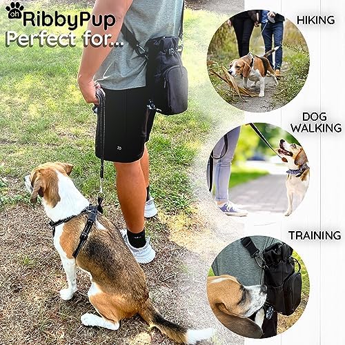 RibbyPup Waterproof Dog Walking Bag with Universal Water Bottle Holder, Built-In Poop Bag Dispenser, Unisex Cross-Body Treat Pouch (Black) - Image 3