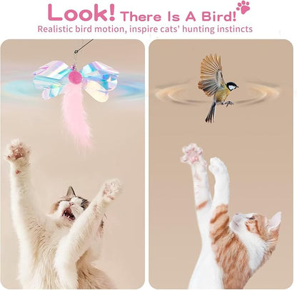 Pawaboo Feather Teaser Cat Toy, Interactive Feather Wand Cats Toy Flying Feathers Cat Catcher with Extra Long 34.5" Wand and Small Bell, Exerciser Playing Toys for Kitten or Cats, Pink Butterfly