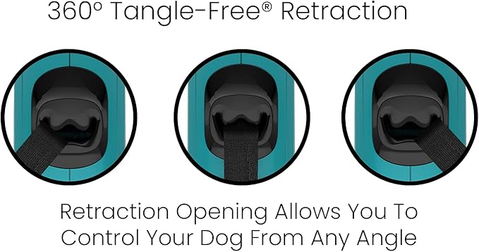TUG Monochrome 360° Tangle-Free Retractable Dog Leash | 16 ft Strong Nylon Tape (Medium, Aqua)