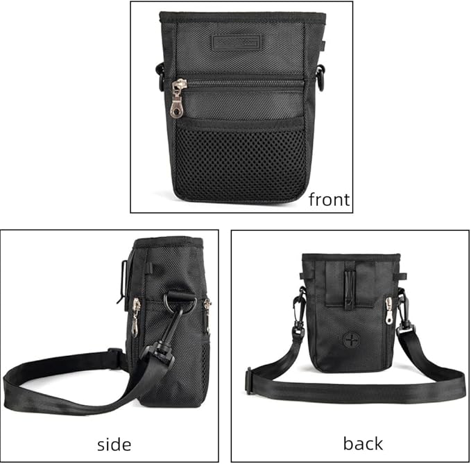 Dog Treat Pouch Pet Trainning Waist Bag Portable Food Snack Small Item Storage Holder Bag Hook Design Pet Training Reward Pouch Bait Sack Mini Puppy Snack Carrier Container Pockets (BLACK (STYLE A))