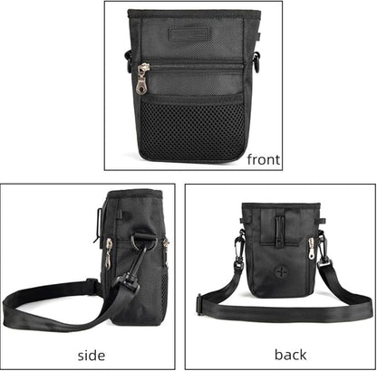 Dog Treat Pouch Pet Trainning Waist Bag Portable Food Snack Small Item Storage Holder Bag Hook Design Pet Training Reward Pouch Bait Sack Mini Puppy Snack Carrier Container Pockets (BLACK (STYLE A))