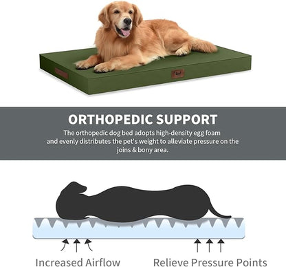 Outdoor Extra Large Dog Bed, Jumbo Waterproof Dog Bed for Large Dogs, Orthopedic Egg Crate Foam Pet Mat with Removable Oxford Cooling Cover, Amy Green