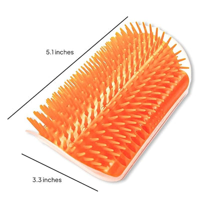 Cat Self Groomer – Wall Corner Grooming Brushes for Cats and Small Pets – Soft Silicone Massage Brush for Shedding Control and Face Rubbing (Orange)