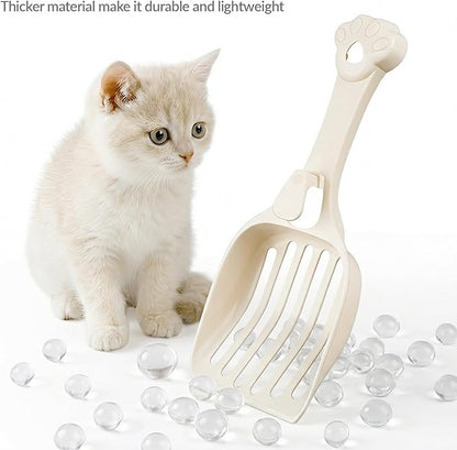 Depets Cat Litter Scoop, Litter Scoop with Wide Slats, Kitty Litter Scooper for Pine Pellets, Durable Plastic Litter Sifter Scoop - Designed for Easy Sifting, Milky White