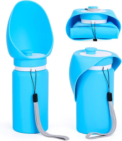 Jalopink Portable Dog Water Bottle, 2-in-1 Leak Proof & Collapsible Silicone Pet Dispenser with Built-in Bowl, Food Grade Travel Cup for Walking, Hiking (19oz/550ml, Blue)