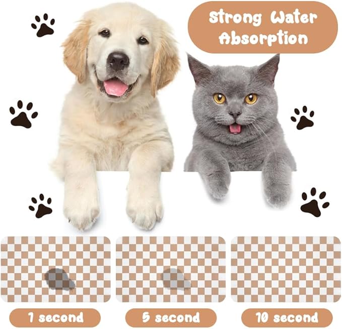 Dog Food Mats for Floors Waterproof, Pet Water Bowl Mats Pet Feeding Absorbent Placemats Plaid 16 * 24 inch