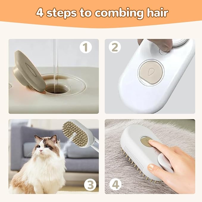 Pet Steam Groomer Brush Electric,2025 Electric Cat Grooming Brush for Massaging and Cleaning Shedding Pets Hair,3 in 1 Pets Steam Brushes Hair Removal Comb for Cats Dogs (Orange)