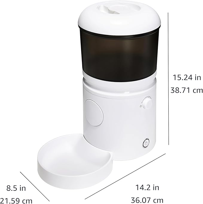Amazon Basics Automatic Cat Feeder with Programmable Voice Recorder, Slow Feed, Portion Control, 4L Capacity, White