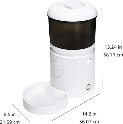 Amazon Basics Automatic Cat Feeder with Programmable Voice Recorder, Slow Feed, Portion Control, 4L Capacity, White