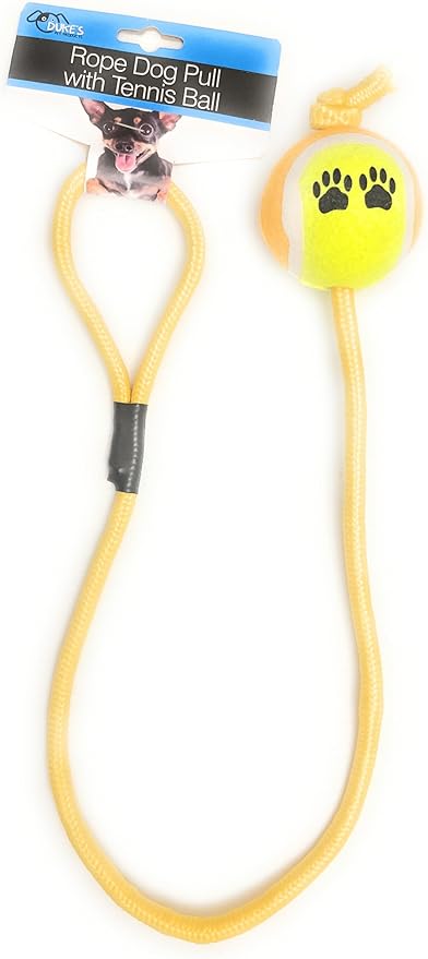 Dog Rope Toy with Tennis Ball, Interactive Tug Pull Toy, Multiple Colors, 28 Inches (Yellow)