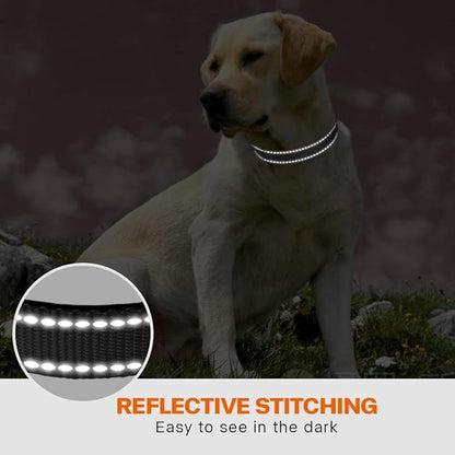 Taglory Reflective Dog Collar with Safety Locking Buckle, Soft Neoprene Padded Dog Collar for Medium Dogs, Metal D-Ring, Adjustable Nylon Neck Strap for Daily Walking, Training & Running, Black, M