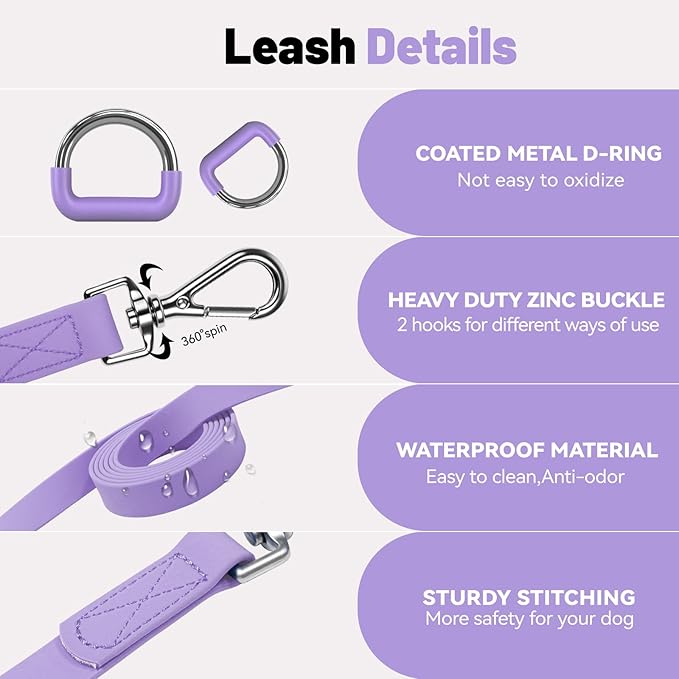 Waterproof Dog Leash with Poop Bag Holder, 5FT/6FT Adjustable Length with 2 Swivel Hooks, Odor-Free & Easy-Clean Dog Lead for Large Medium Small Dogs