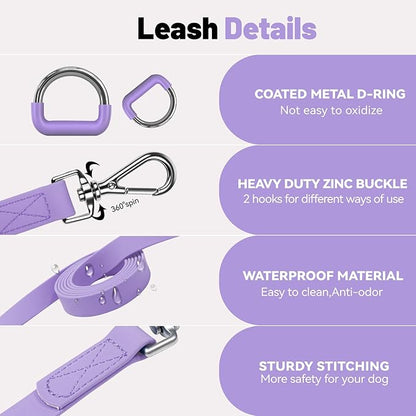 Waterproof Dog Leash with Poop Bag Holder, 5FT/6FT Adjustable Length with 2 Swivel Hooks, Odor-Free & Easy-Clean Dog Lead for Large Medium Small Dogs