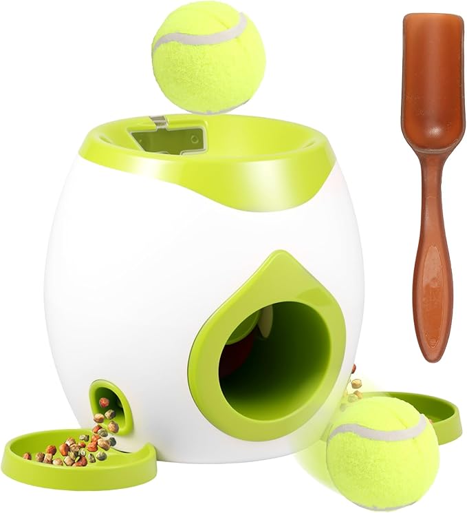Dog Ball Launcher Interactive Puppy Ball Thrower Machine with Treat Dispenser Fun Dog Training Toys for Indoor Outdoor(Green,2 Balls)
