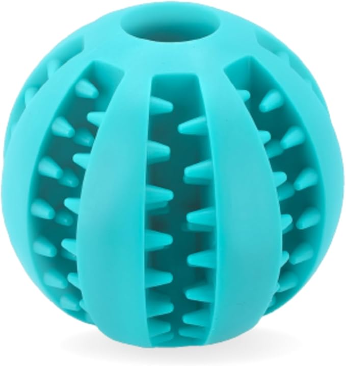 2 Pcs Non-Toxic Rubber Dog Toy Ball, 2.75 inch Durable & Tough Rubber Dog Treat Dispensing Puzzle Ball Chew Toy & IQ Training Toy for Small & Medium Sized Dogs (Blue & Turquoise)