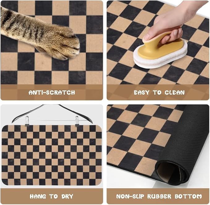 Dog Food Mats for Floors Waterproof, Pet Water Bowl Mats Pet Feeding Absorbent Placemats Plaid 12 * 20 inch