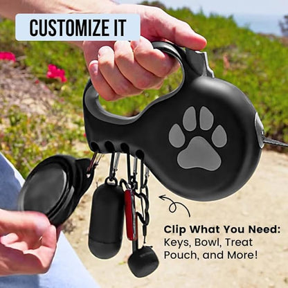 Award-Winning Retractable Dog Leash for Large and Extra Large Dogs (Max 110 lbs) Clip & Go System, Reflective Tape and Ergonomic Handle Includes Clips Poop Bag Holder and Dispenser Black