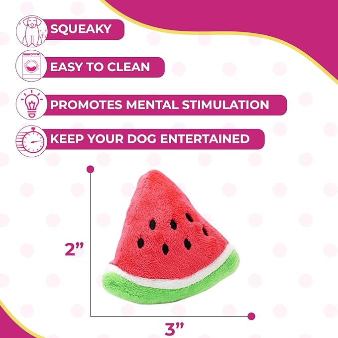 Glow Pups Dog Toy Watermelon 2-Pack for Small Dogs, Plush Squeaky Dog Toys for Small Dogs, Fun Cute Design, Promotes Mental Stimulation, Keeps Puppy Entertained, Playful Peach