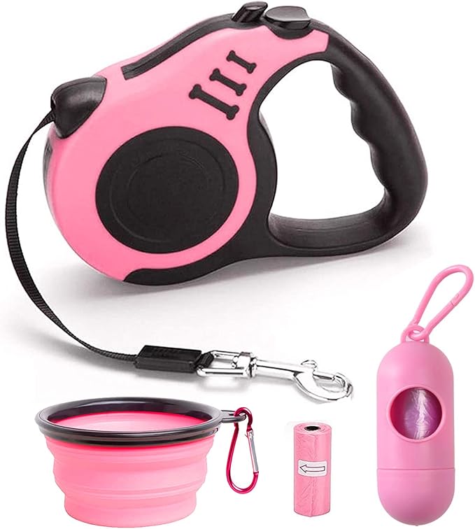 Retractable Dog Leash for Medium - Small Dogs and Cats - 16.5FT Tangle Free, Heavy Duty Walking Leash with Anti Slip Handle, Pause and Lock Strong Nylon Tape