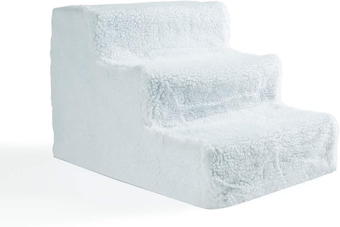 Pet Parade Three Step Pet Stairs – Easy Access to Beds and Couches for Pets – Easy Assembly –Removable Cover – Easy Cleaning