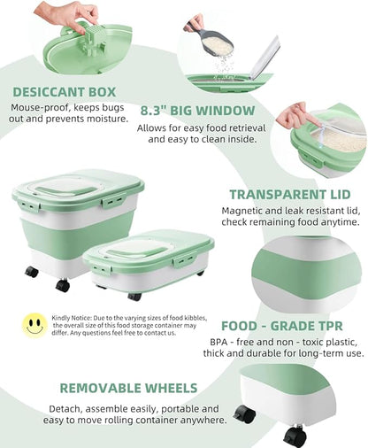 20-23 Lbs Dog Food Storage Container - Collapsible Dog Food Container with Attachable Casters and Scoop,Small Container,Pet Food Storage Containers to Keep Dry Food Fresh,Easy to Move