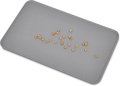 Amazon Basics Waterproof Non-Slip Silicone Pet Feeding Mat with Raised Edges, Prevents Spills, Easy to Clean, Protects Floors for Cat & Dog Food and Water Bowls, 18.5 x 11.5 Inches, Gray, 2-Pack