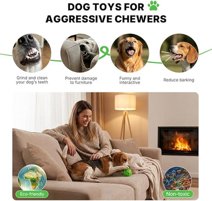 Dog Ball Toy with Built-in Rope Ball - Dog Chew Toy for Relieving Anxiety, Cleans Teeth, Interactive Fetch Dog Toy Balls for Large, Medium Dogs, Green