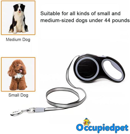 Retractable Dog Leash,16ft Dog Walking Leash Strong Nylon Tape and Anti Slip Handle One-Handed Brake No Tangle for Small Dogs Up to 44lbs.（Gray）