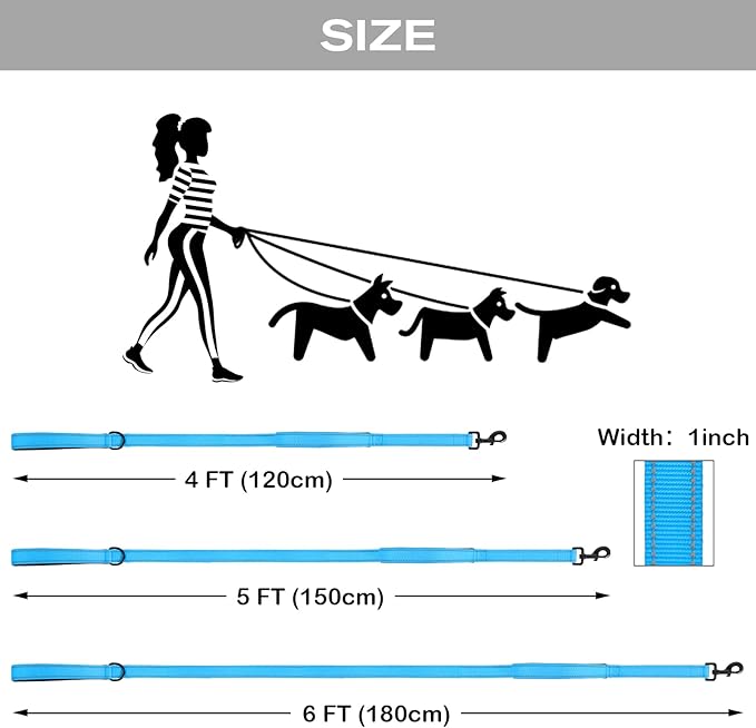 Joytale Dog Leash Heavy Duty for Large Dogs that Pull, Double Handle for Traffic Control, Double-Sided Reflective Leashes for Large Medium Dogs Night Safety, 4FT, Aqua Blue