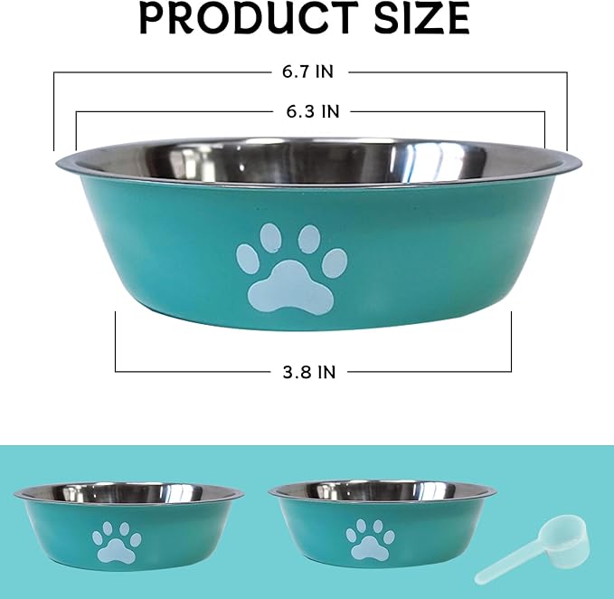 kathson 2 Pack Stainless Steel Dog Bowls,6" Spill Proof Metal Dog Food Bowls,Nonslip Rubber Bottom Pet Food and Water Bowl Set,Puppy Dishes Feeder for Medium Small Dogs,Blue