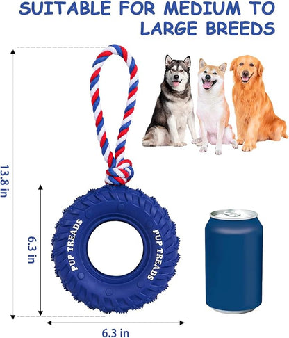 SCHITEC Dog Chew Toy with Rubber Tire & Tug of War Rope for Medium Large Dogs Aggressive Chewers, Interactive Fetch Play Treat Dispenser Pull Toys