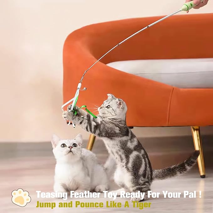 3-in-1 Retractable Cat Wand Toy for Indoor Cats Interactive Cat Feather Toys