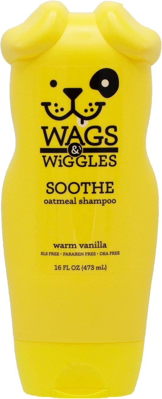 Wags & Wiggles Soothe Oatmeal Dog Shampoo - Warm Vanilla Scent, pH-Balanced Colloidal Oatmeal Formula for Dogs with Dry, Itchy, or Sensitive Skin, SLS and Paraben Free, 16 Fl Oz