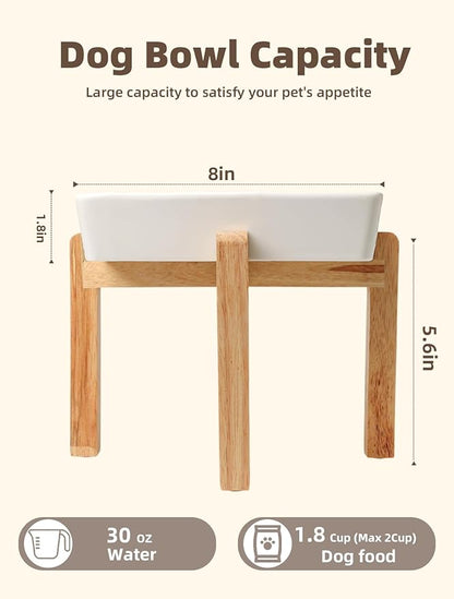 GDCZ Dog Slow Feeder Bowls, Square Ceramic Pet Food Bowl for Medium Breed, Fun Dog Bowls to Slow Down Eating (White, M-1.8 Cups+Stand)