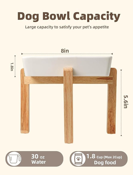 GDCZ Dog Slow Feeder Bowls, Square Ceramic Pet Food Bowl for Medium Breed, Fun Dog Bowls to Slow Down Eating (White, M-1.8 Cups+Stand)