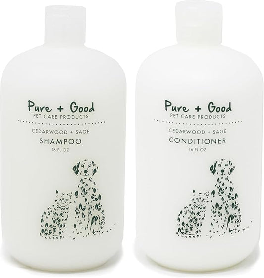 Shampoo and Conditioner Set, Formulated for All Pets, Gentle and Cleansing, Made in The USA, Cruelty Free, 16 fl oz (Cedarwood + Sage)