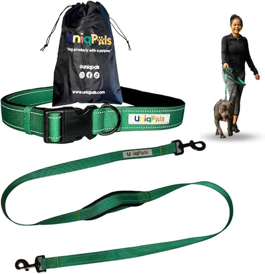 Hands-Free Leash for Small to Large Dogs 5ft - Heavy Duty Adjustable Waist Belt, Padded Handles, Reflective Stitching, Satin Carry Bag for Walking, Running, Hiking