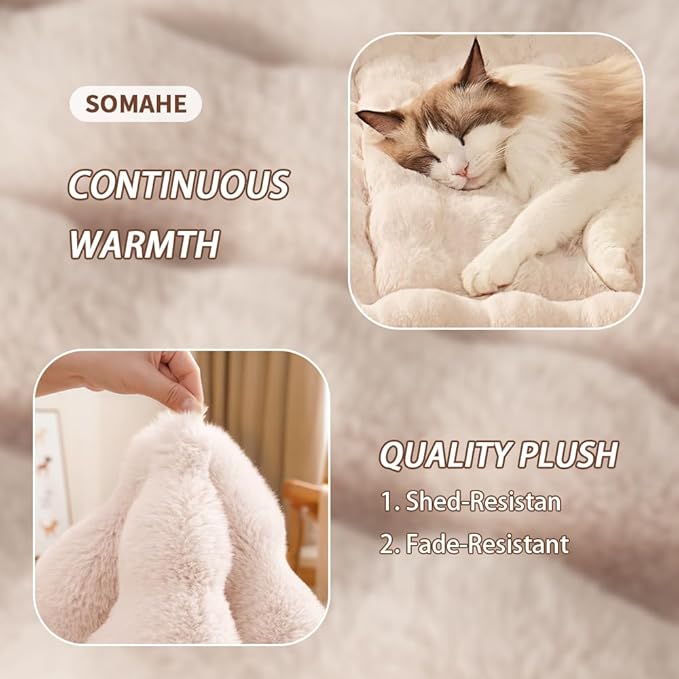 Cat & Dog Bed Mat, Soft Plush Faux Fur Kneading Pet Bed for 2 Cats or Small Dogs, Machine Washable Cat Sleeping Pad, Non-Slip Fluffy Pet Rug for Indoor Cats Kittens & Small Dogs, 27x20 In White