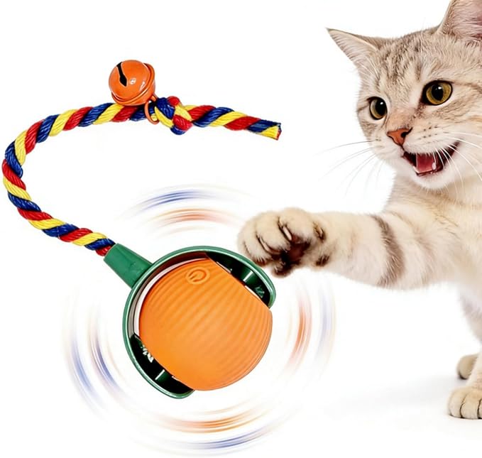 Interactive Cat Toy Ball with Bell, Moving Cat Toys Ball for Indoor Cats, Fast Rolling on Carpet, USB C Charging Automatic Kitten Toys for Bored Cats